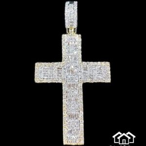 14k yellow gold diamond baguette cross