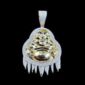 10k Gold Drippy Diamond Buddha Pendant