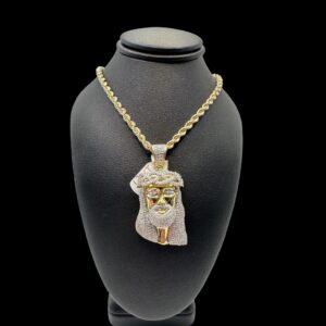 14k gold diamond Jesus head pendant