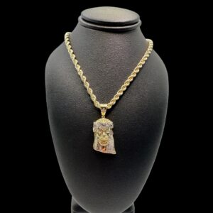 10k gold mini diamond Jesus head pendant