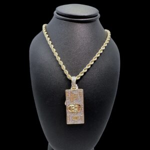 10k gold diamond $100 bill pendant