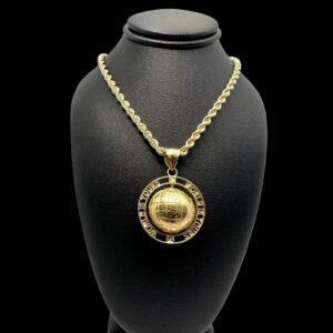 10k gold spinning globe “world is yours” pendant