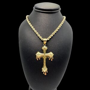 10k gold dripping cross pendant