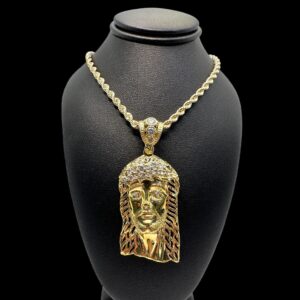 10k gold CZ large Jesus head pendant