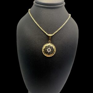 10k Gold Two-tone round Versace style pendant