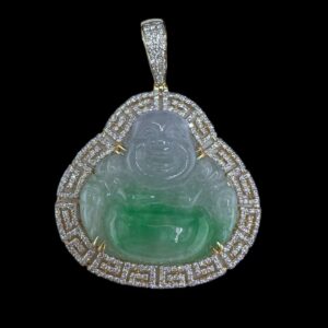 10k Gold Diamond Greek Key Jade Buddha Pendant