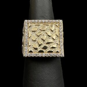 10k Gold CZ Square Nugget Ring