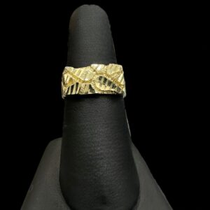 10k Gold Squared Diamond Cut Nugget Ring