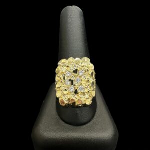 10k Gold CZ Diamond Cut Nugget Ring