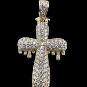 10k Gold Drippy Diamond Cross