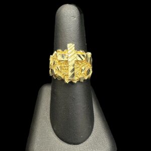 10k Gold Diamond Cut Cross Nugget Ring