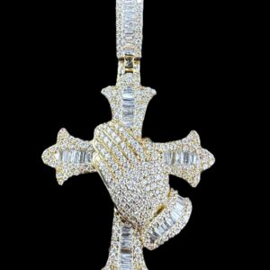 14K Gold Round & Baguette Diamond Cross