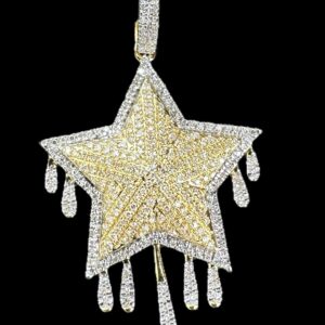 10k Gold 2 Tone Diamond Dripping Star Pendant