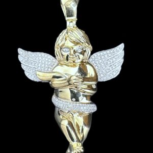 10k Gold Large Diamond Angel Pendant