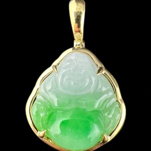 10k Gold Border Light Green / Green Buddha Pendant