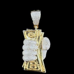 10k Gold Diamond Money Hand Pendant