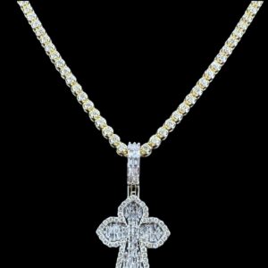 14k Gold Wide Cross Diamond Pendant