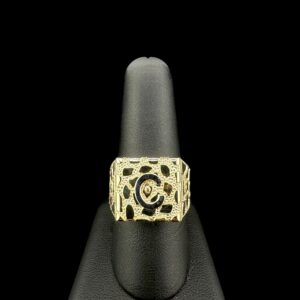 10k Gold Square Nugget Initial Ring “C”