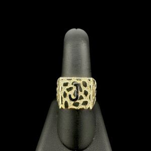 10k Gold Square Nugget Initial Ring “J”