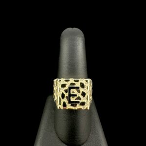 10K Gold Square Nugget Initial Ring “E”