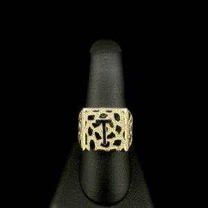 10k Gold Square Nugget Initial Ring “T”