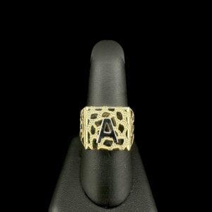 10k Gold Square Nugget Initial Ring “A”