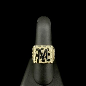 10k Gold Square Nugget Initial Ring “M”