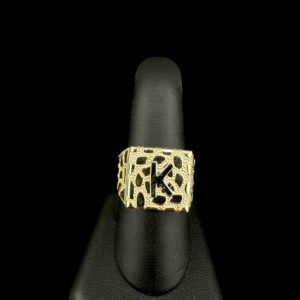 10k Gold Square Nugget Initial Ring “K”