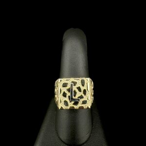 10k Gold Square Nugget Initial Ring “L”