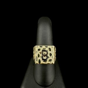 10k Gold Square Nugget Initial Ring “B”