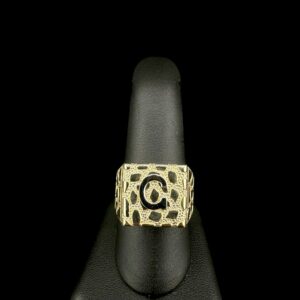 10k Gold Square initial Nugget Ring “G”