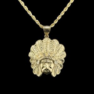 10k Gold Large Chief Head Pendant