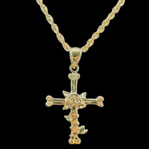 10k Gold Rose and Cross Pendant