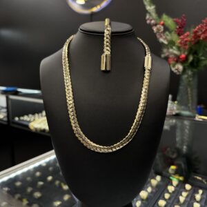 10k gold solid miami cuban (prong style) set