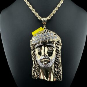 10k Gold Large CZ Jesus Pendant