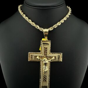 10k Gold Diamond cut Large Crucifix