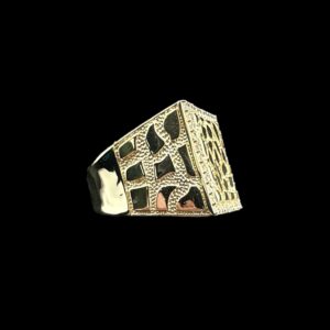 10K SQUARE CZ BORDER NUGGET RING