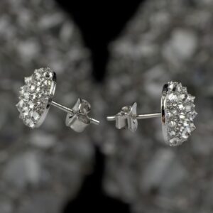 14k white gold inverted mosaic set diamond studs