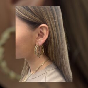 10k gold 2 tone greek key hoops