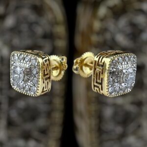10k gold .62 carat diamond square cluster studs