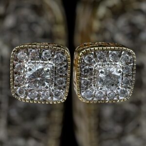 10k gold .62 carat diamond square cluster studs