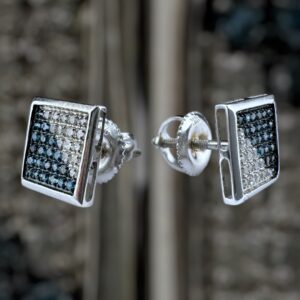 10k white gold .25 carat blue & white diamond studs