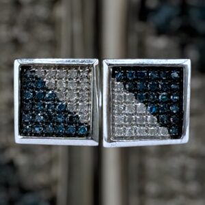 10k white gold .25 carat blue & white diamond studs