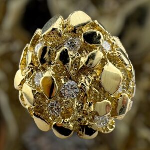 10k gold .90 ctw VVS lab diamond nugget ring