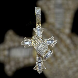 14k gold 1.23 carat weight vs natural prayer hands cross diamond pendant
