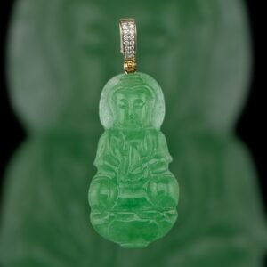 10k gold .15 carat weight si-i natural jade buddha diamond pendant