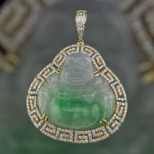 10k gold 1.6 carat weight SI natural buddha jade diamond pendant