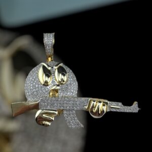 10k gold .85 carat weight si natural angry bird ak47 diamond pendant