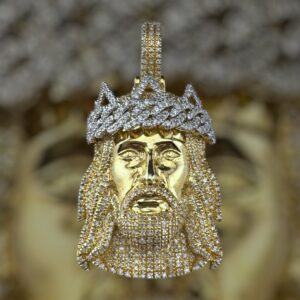 10k gold .65 carat weight si natural crown jesus diamond pendant