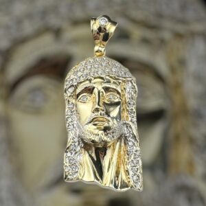 10k gold cz jesus head pendant